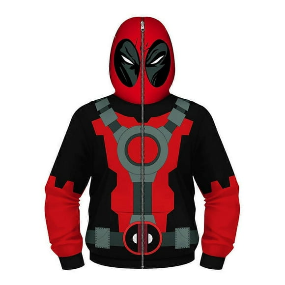 Deadpool Hooded Sweatshirt Tops Kids Boys Casual Full Zip Hoodie Jacket Loose Costume
