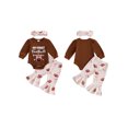 thumbnail image 2 of RUINIXCW Baby Girl Cute Football Fan Outfit Set White Bodysuit with Ball  Pink Ruffle Flare Pants + Headband, 2 of 8