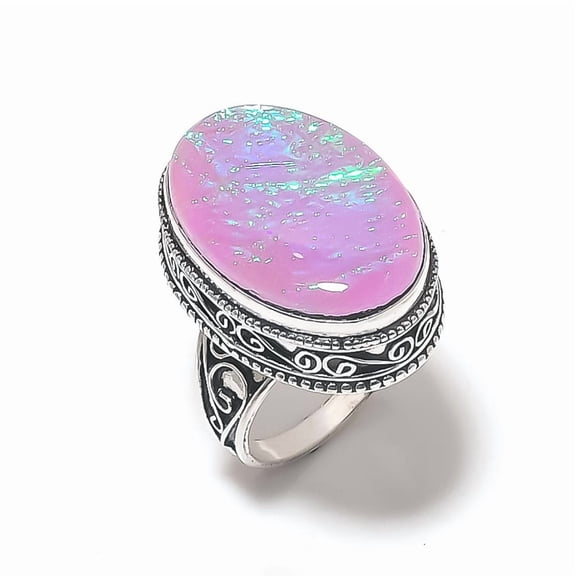 Natural Pink Triplet Opal 925 Sterling Silver Jewelry Ring Size 10.5