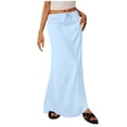 thumbnail image 3 of VBTAPA Women's Summer Linen Maxi Skirt Drawstring Low Waist A Line Casual Skirts Flared Long Skirt Light Blue L, 3 of 8