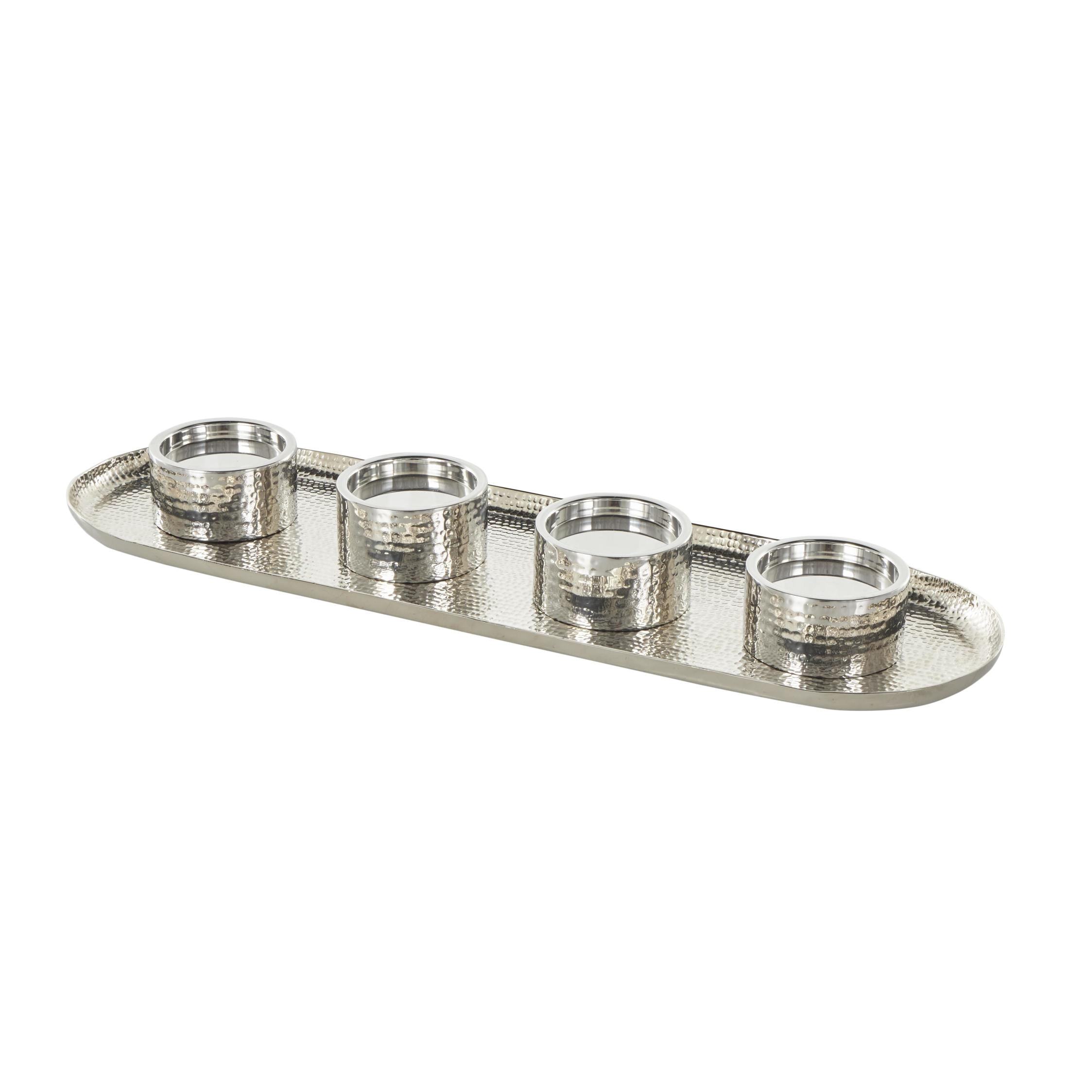 DecMode 4 Holder Silver Stainless Steel Metal Candelabra with Attached Tray
