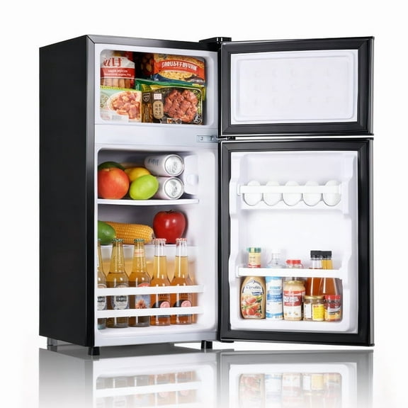 Mini Fridge with Freezer, 2.4 Cu.ft Compact Dual-Door Refrigerator for Bedroom, Dorm, Office, Silver