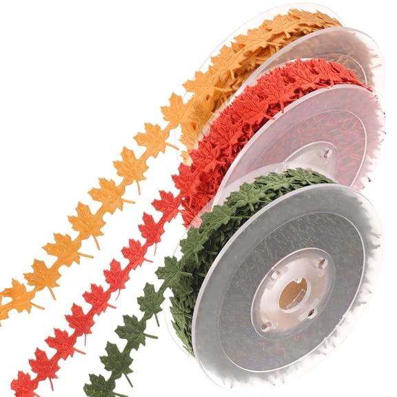 AUQ 2026 New 3 Rolls of Maple Leaf Ribbons Fall Ribbon Rolls Leaf Decorative Wrapping Ribbons for Fall Crafts,Gift Wrapping,Seasonal Decorations,Diy Projects,Autumn-Themed Events