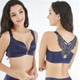 thumbnail image 3 of Bigersell Push-Up T-Shirt Bra Women Solid Bra Wire Free Underwear Front Closure Butterfly Backless Bra Tall Size Padded Bra With Straps, Style 1566, Navy 50E, 3 of 9