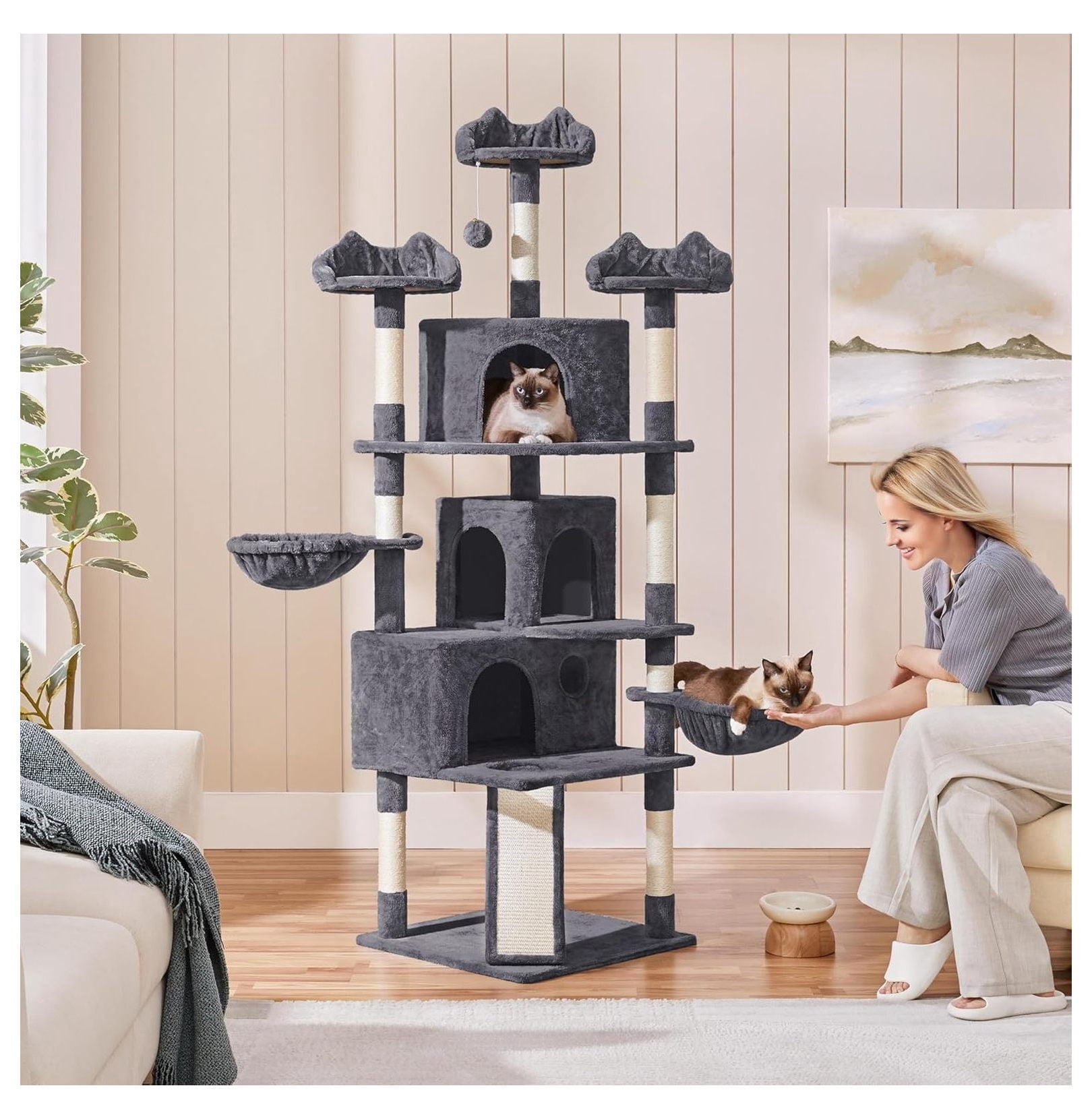 Cat Tree for Large Cats 76.5", Extra Large Cat Tower with Scratching Posts & Perches