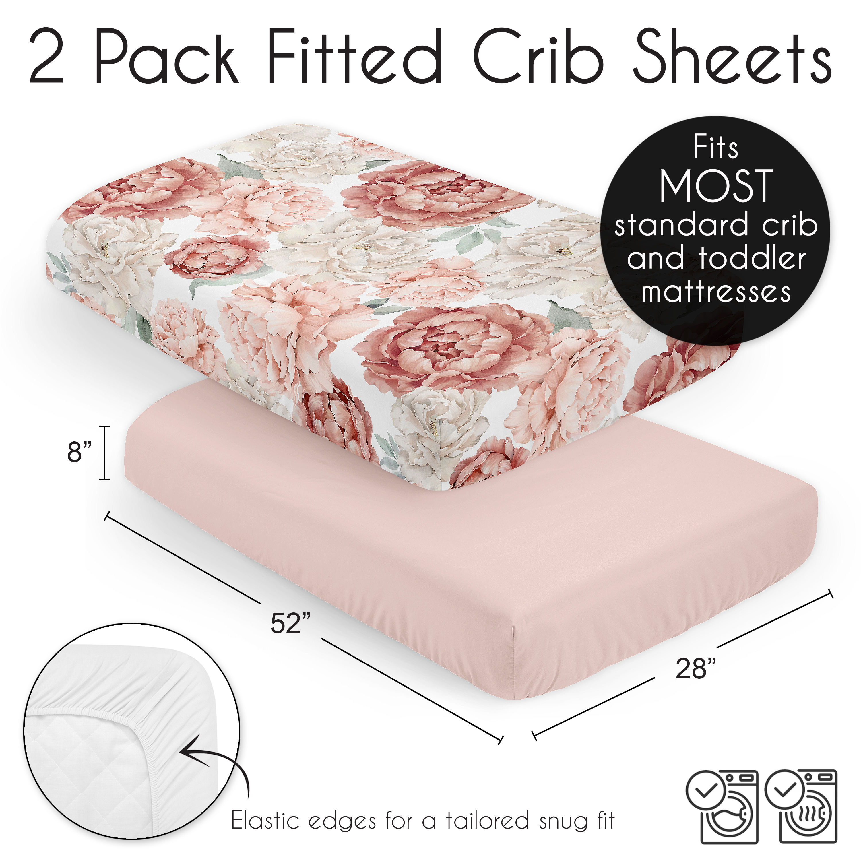 Sweet Jojo Designs Peony Floral Garden Pink Ivory and Green Fitted Crib Sheets 2 Piece Set