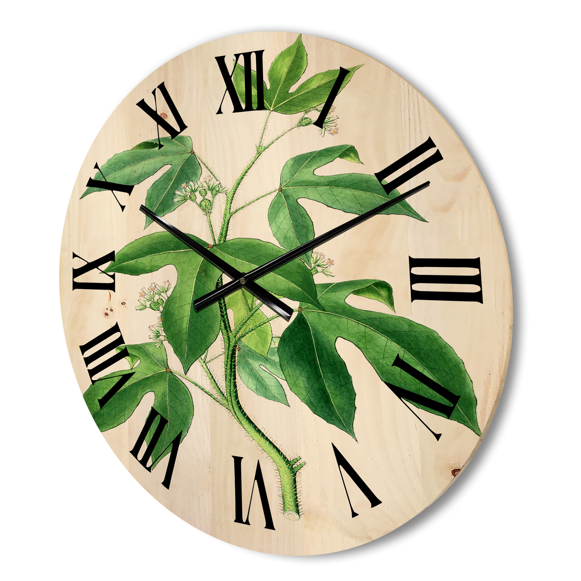 Designart 'Ancient Green Leaves Plants V' Traditional Wood Wall Clock