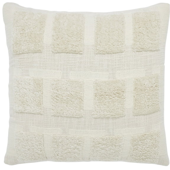 Peppermint Home Cotton Tufted Squares Decorative Throw Pillow Cover, 22"x 22", Ivory