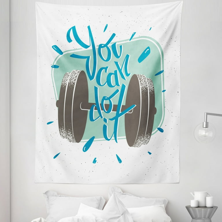 Fitness Tapestry Retro Display with Dumbbell Fitness Inspiration You Can Do It Phrase Fabric Wall Hanging Decor for Bedroom Living Room Dorm 5