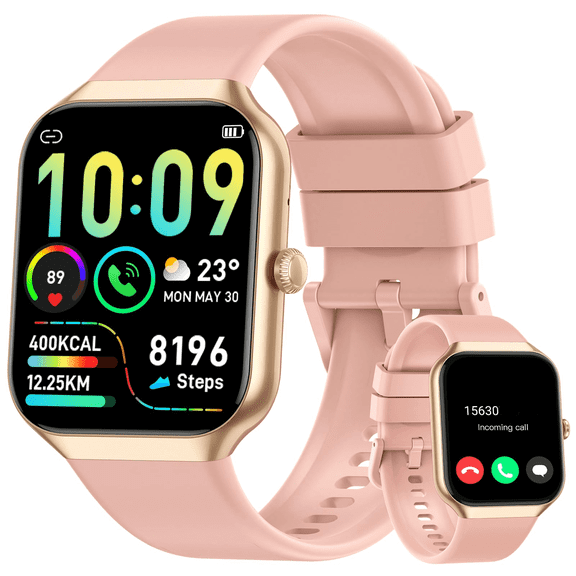 Smart Watch Fits for Android and iPhone 1.96'' Smartwatch for Men Women 110  Sports Modes Fitness Tracker with Answer Make Calls/Message Reminder, IP68 Waterproof for Gift (Golden)