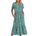 thumbnail image 2 of Ichuanyi Women's Casual Short Sleeve Crewneck Dress Summer Long Dresses Flowy Tiered Maxi Beach Dress With Pockets, 2 of 7