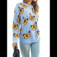 thumbnail image 2 of Suéteres de Punto con Estampado de Mariposas para Mujer, Informales, de Larga y Cuello Redondo Azul y Amarillo S, 2 of 7