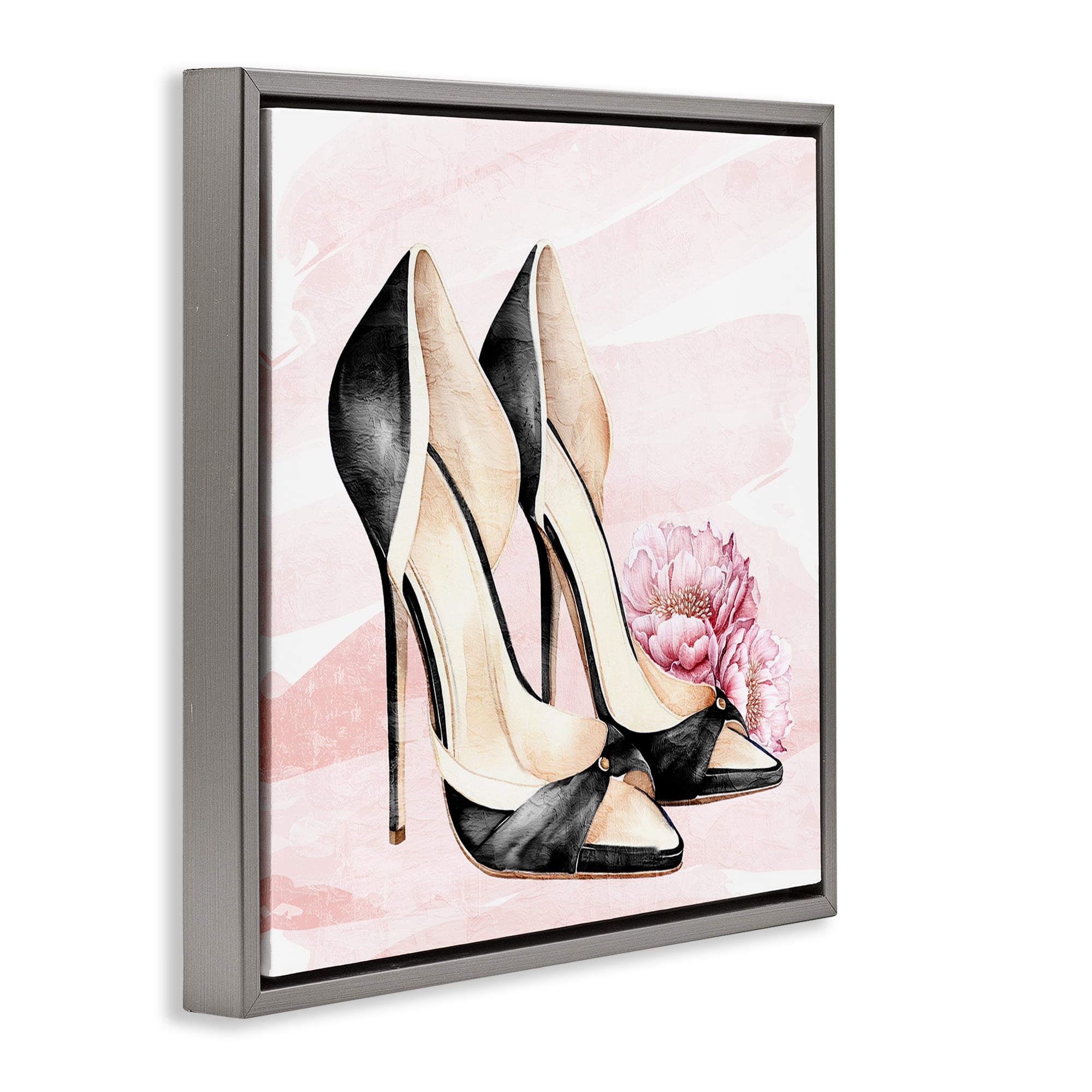 Stupell Industries Blush Glam Time Shoes Gray Framed Floater Canvas Wall Art, design by Kim Allen