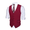thumbnail image 4 of HISDERN Mens Suit Vest Lightweight Slim Fit Formal Waistcoat V-Neck Dress Vest for Weddings, Red, 4 of 8