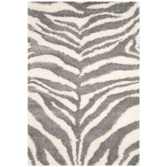 Safavieh Portofino Shag 4' X 6' Power Loomed Rug in Ivory and Gray