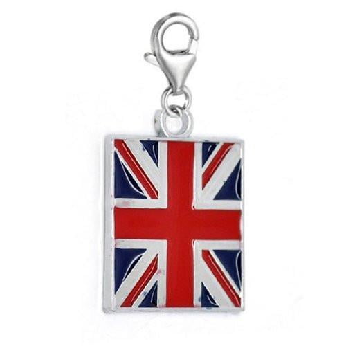 Clip on UK Flag Charm Dangle Pendant for European Clip on Charm Jewelry with Lobster Clasp