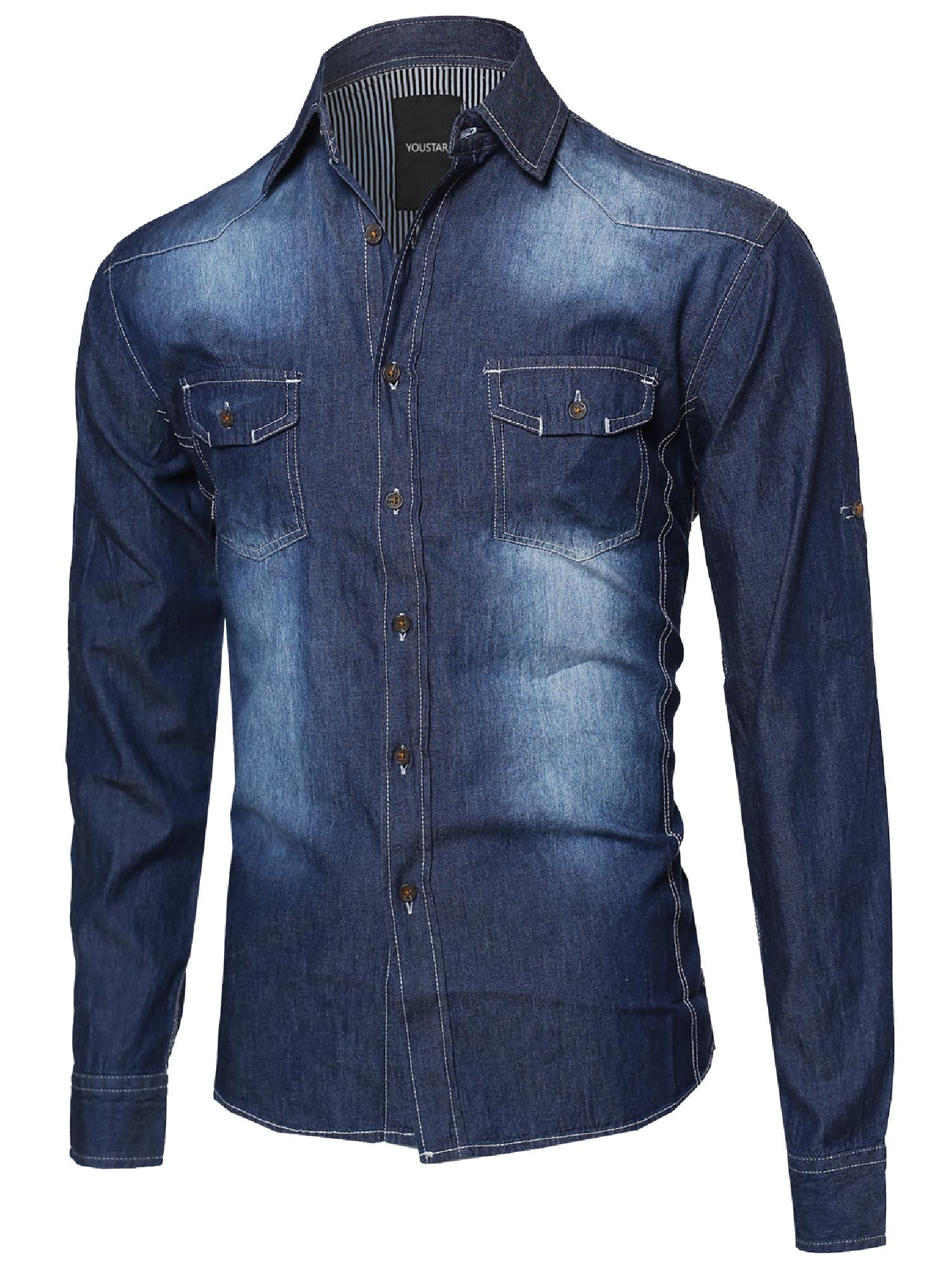 FashionOutfit Men's Lightweight Denim Button Down Shirt Top With