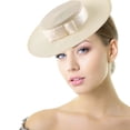 thumbnail image 4 of Hsqqdc Champagne Gold Wide Brim Church Hat with Bow, Elegant Derby Fascinator Hat, 4 of 7