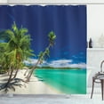 thumbnail image 1 of Ambesonne Fiji Shower Curtain, Exotic Beach and Coconut Trees, 69"Wx75"L, Night Blue Turquouise, 1 of 3