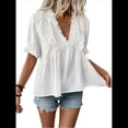 thumbnail image 1 of Blusa Holgada de Verano para Mujer, de Corta, Estilo Babydoll, con Cuello en V y Volantes de Lunares S, 1 of 7