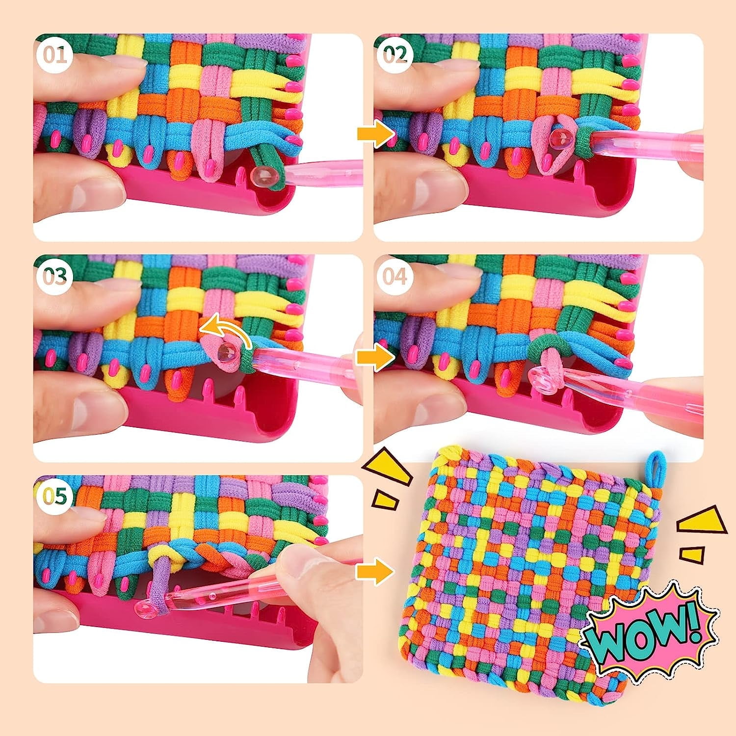 Weaving Loom Kit Toys, DIY Arts and Crafts for Kids and Adults, Ideal Gifts for Girls Ages 5 6 7 8-12 13, Easy Potholder Loom Knitting Activity for Beginners, 96 Loops