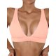 thumbnail image 1 of Bikini de punto acanalado para mujer, parte superior de traje de baño con cuello en V, parte superior de traje de baño sólido Rosado CH Rosado CH Xishao ropa, 1 of 2