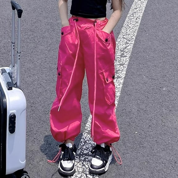 Teen Girls Cargo Pants High Elastic Waisted Drawstring Baggy Cargo Pants With Pocket Loose Fit Girls Trendy Teens Active Workout Joggers Teen Girl Clothes 3-4T
