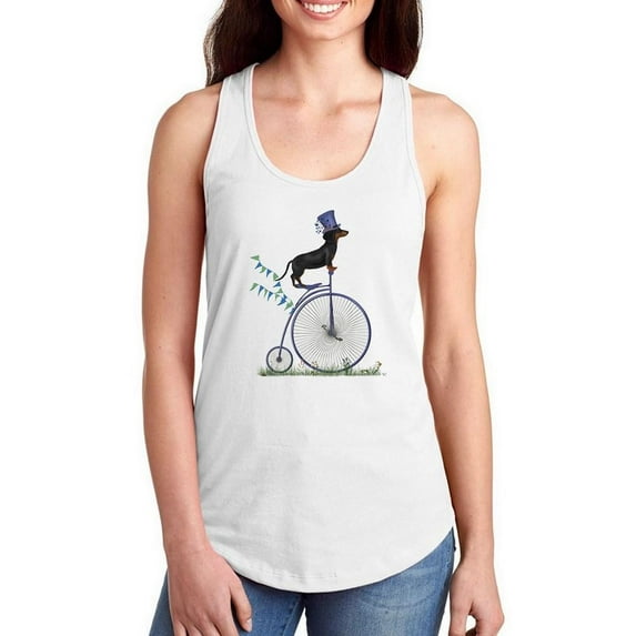 Dachshund On Penny Farthing Racerback Tank Women -Fab Funky Designs, Female Small