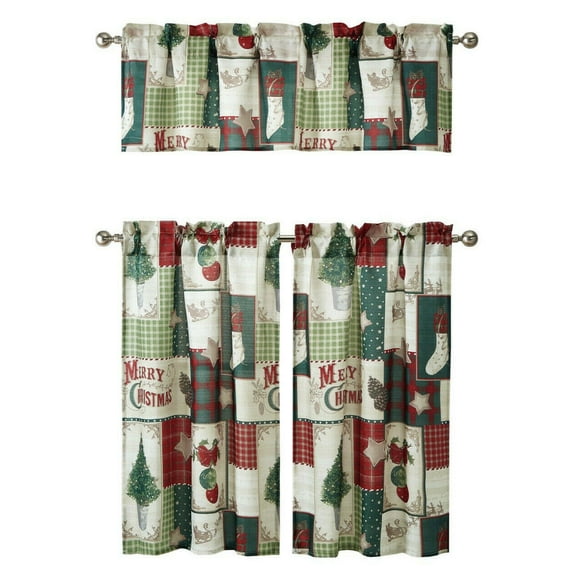 Kate Aurora Red Holiday Living Merry Christmas Kitchen Curtain Tier And Valance Set
