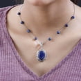 thumbnail image 3 of Shop LC Lapis Lazuli Oval Mix Stainless Steel Platinum Plated Necklace for Women Jewelry Gifts for Women Size 18" Ct 14.85  Boho Western Birthday Gifts, 3 of 9