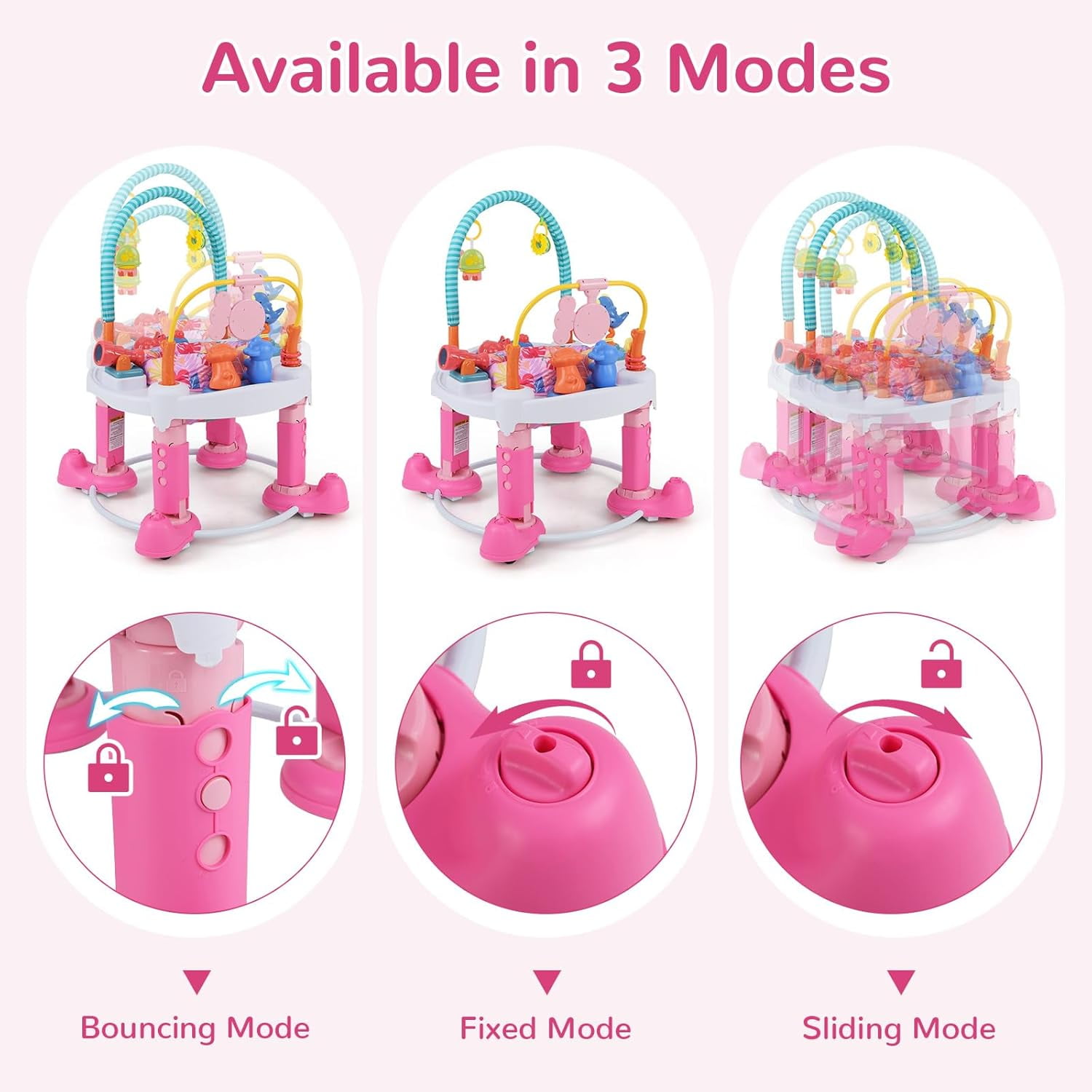 INFANS 5 in 1 Baby Activity Center with 8 Toys, Play Mat, 360°Rotating Seat, Foldable Infant Learning Table with 3 Adjustable Height for 0-24 Months