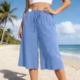 thumbnail image 2 of LIIPEE Womens Pants Casual Solid Color Cropped Wide-Leg Elastic Band Culottes Ladies Mid Waist Loose Soft Daily Breathable Comfortable Beach Pants,M, 2 of 4
