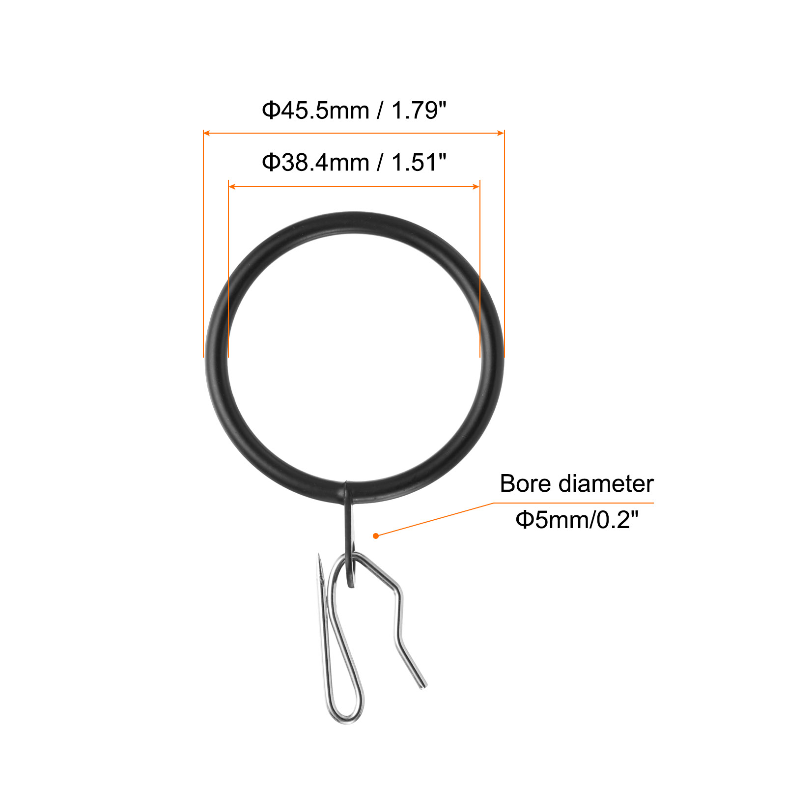 Unique Bargains 60Pcs Durable Curtain Hook Rings with Secure Pin-on Hooks Black 1.5"