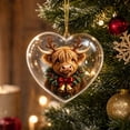 thumbnail image 4 of Tyidzon Highland Cow Christmas Ornament, Heart Shape Flat Acrylic Print with Hanging Cord for Highland Cow Lovers and Tree Decoration, 3.15 in, 4 of 7