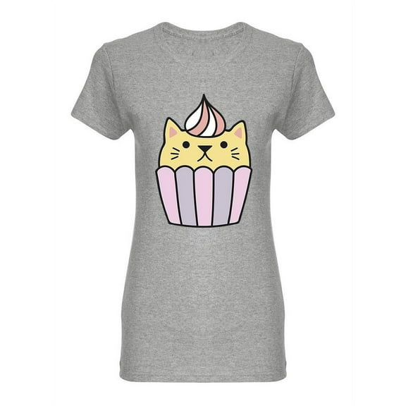 Kawaii Cupcake Cat Shaped T-Shirt Women -Image by Shutterstock, Female Medium