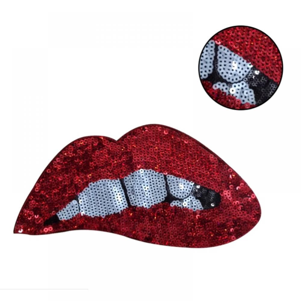 Red Lips Patch Large Sequins Embroidery Iron On Applique DIY Sewing Craft Decor