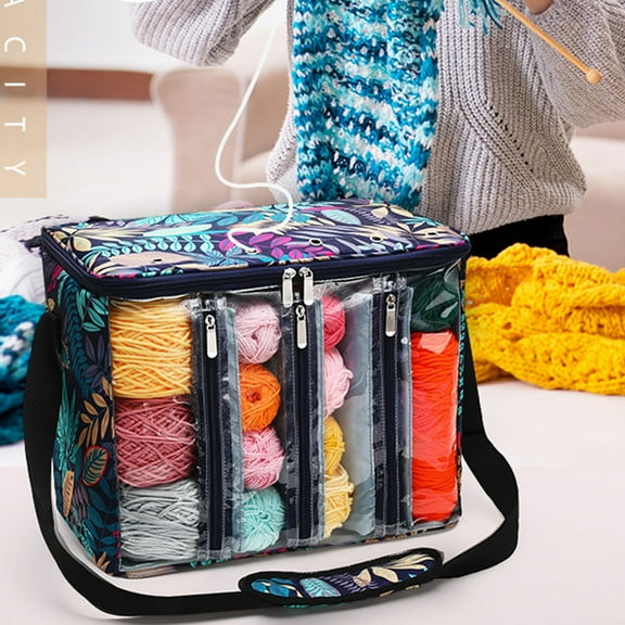 Knitting Tool Storage Bag Capacity Portable Storage Bag Knitting Needles Yarn Bag Portable Clear Visible Oxford S