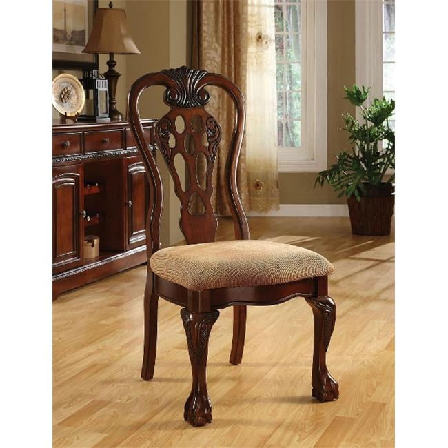 Elegant Traditional Brown Wood Upholstered Dining Side Chair