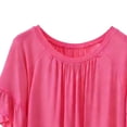 thumbnail image 4 of YUGYXL Womens T Shirts Ruffle Short Sleeve Crew Neck Loose Casual Summer Tops Pleated Front Comfy Soft Summer Clothing Hot Pink Tops XL, 4 of 5