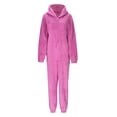 thumbnail image 4 of Women's Solid Color Hooded Jumpsuit Pajamas with Zipper - Long Sleeve Autumn Winter Home Wear Loungewear in Multiple Sizes, 4 of 8