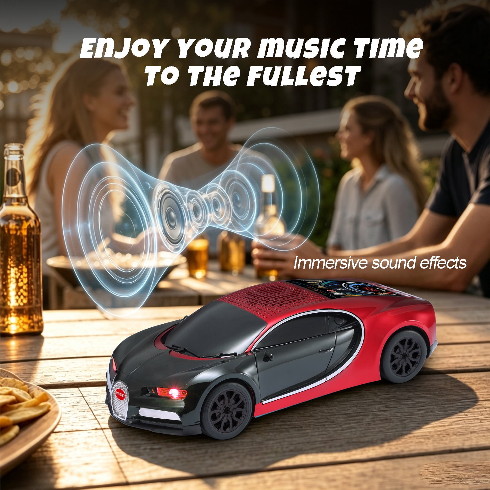 WSTER WS-660 portable Bluetooth speaker is a cool, car-shaped wireless speaker with LED lights, an FM radio, and TF card support.Suitable for desktop decorations/computer use/outdoor use/party use