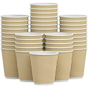 Hoperay 8 oz Disposable Insulated Corrugated Sleeve Kraft Ripple Wall Paper Coffee Cups for Drink Cafe, 100 Packs, Hot Drink Beverage Paper Cups