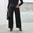 thumbnail image 6 of Idoravan Women's Plus Size Pants Clearance Womens Fashion Autumn Winter High Waist Solid Solid Straight Pocket Leather Pants Trousers, 6 of 8