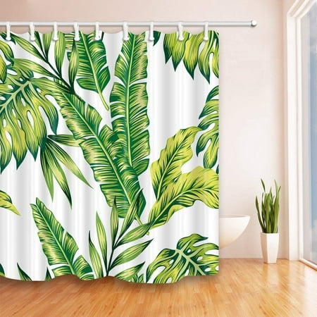 ARTJIA Tropical Plants Green Banana Leaves Extra Long Polyester Fabric Bathroom Shower Curtain 66x72