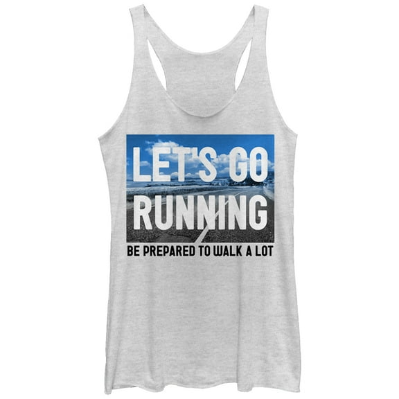 Women's CHIN UP Let's Go Running and Walk a Lot Racerback Tank Top White Heather Small