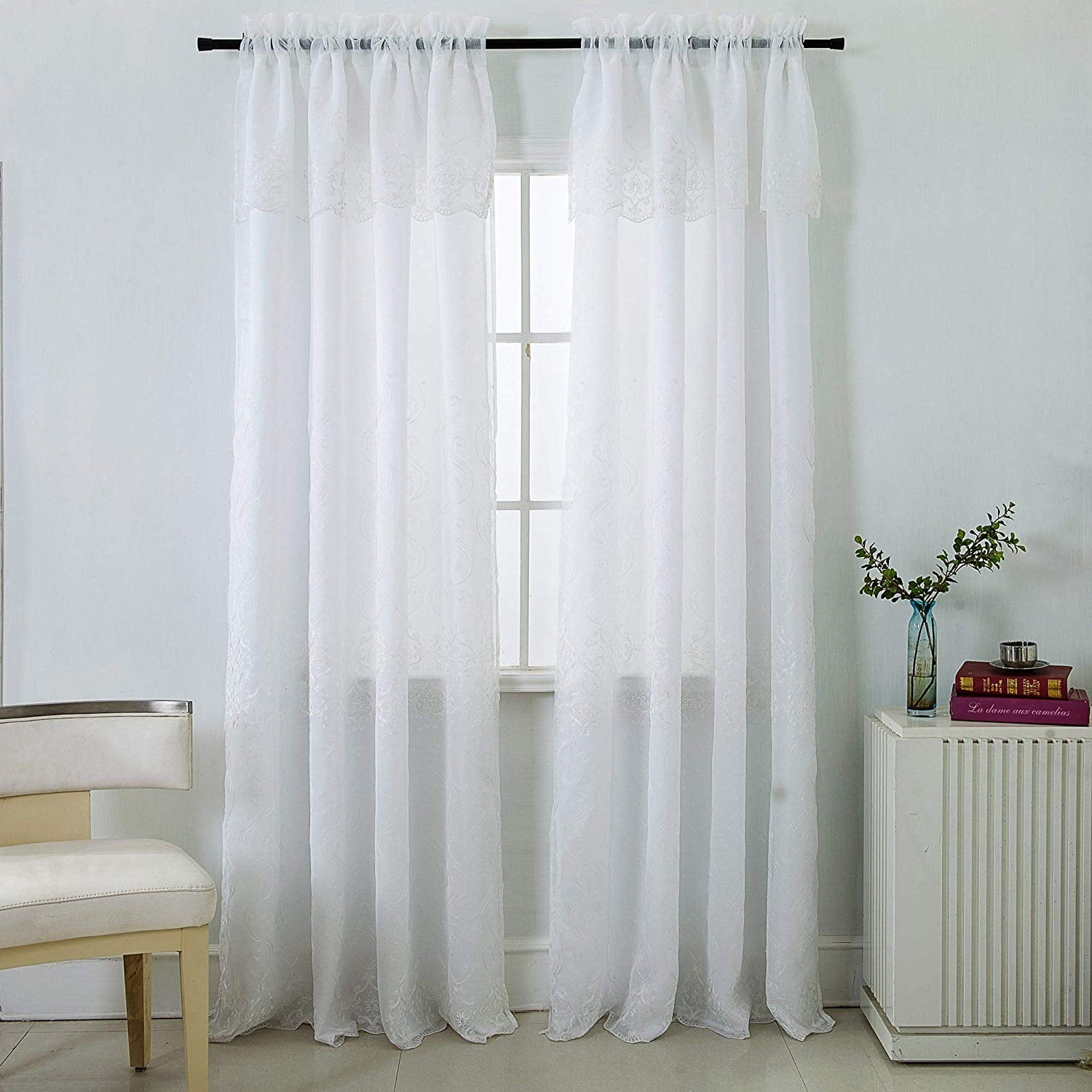 Bristol Damask Embroidered 54 x 90 in. Rod Pocket Single Curtain Panel ...