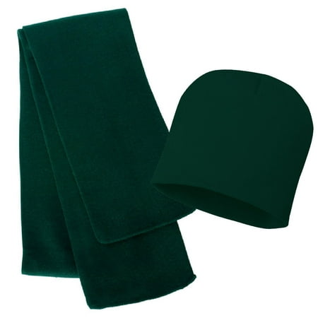 - Knit Sports Winter Rugby Solid Plain Beanie Scarf Set for Men & Women - Stay Warm & Stylish (Forest)