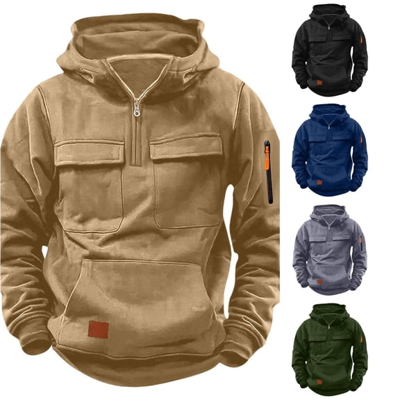 Weebloom Hoodies For Teen Boys Casual Quarter Zip Pullover Tractical Long Sleeve Outdoor Athletic Youth Sweathshirt Sports Hoodie Khaki 15-16 Years