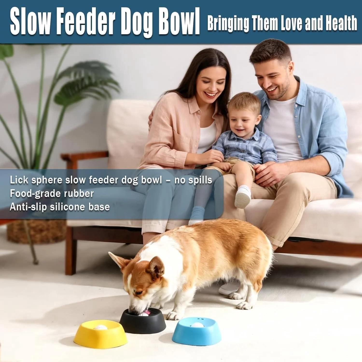 Pupa Paws Lick Roll Bowl, Slow Feeder Dog Bowls, Dog Lick Bowl with Rolling Ball, Interactive Lick Feeder for Wet Food & Treats, Anti-Slip Enrichment Bowl for Anxiety Relief, Keeps Pets Busy