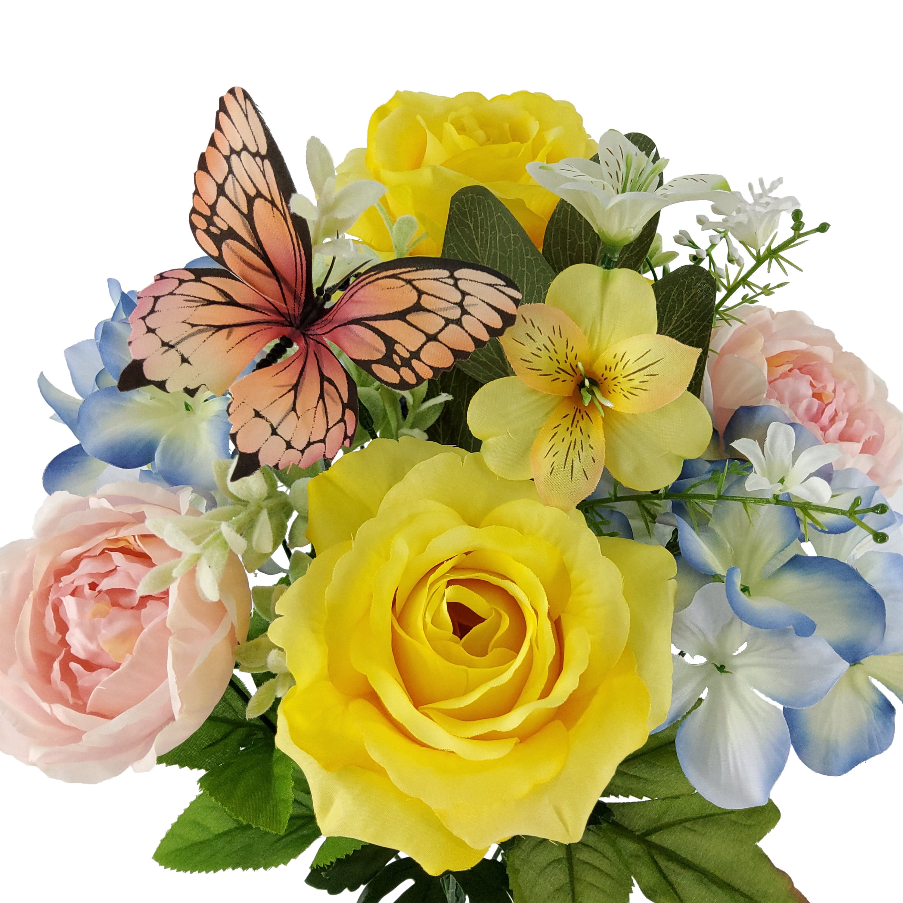 Mainstays 19.5 inch Artificial Rose Butterfly Bouquet, Yellow Color